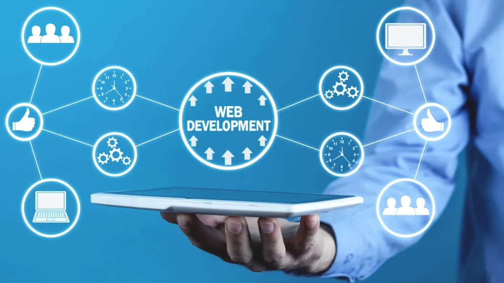A person holding a tablet displaying a web development diagram, emphasizing why you should hire web developers UK to streamline your business